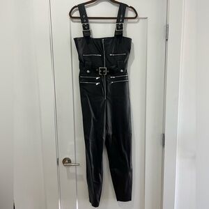 WeWoreWhat Black Faux Leather Overalls